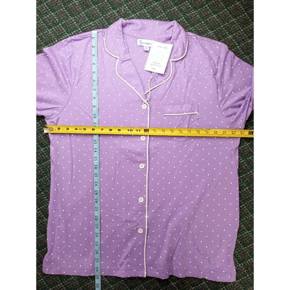 Pajamagram Pajama 2 Piece Purple Polka Dot Button Front Women's Medium Boyfriend - Picture 7 of 9